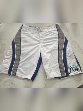 Quiksilver White Navy Gray Men's Swim Board Shorts